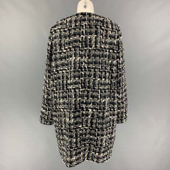 DOLCE & GABBANA Size 12 Grey Black White Wool Blend Tweed Collarless Coat - Picture 3 of 5